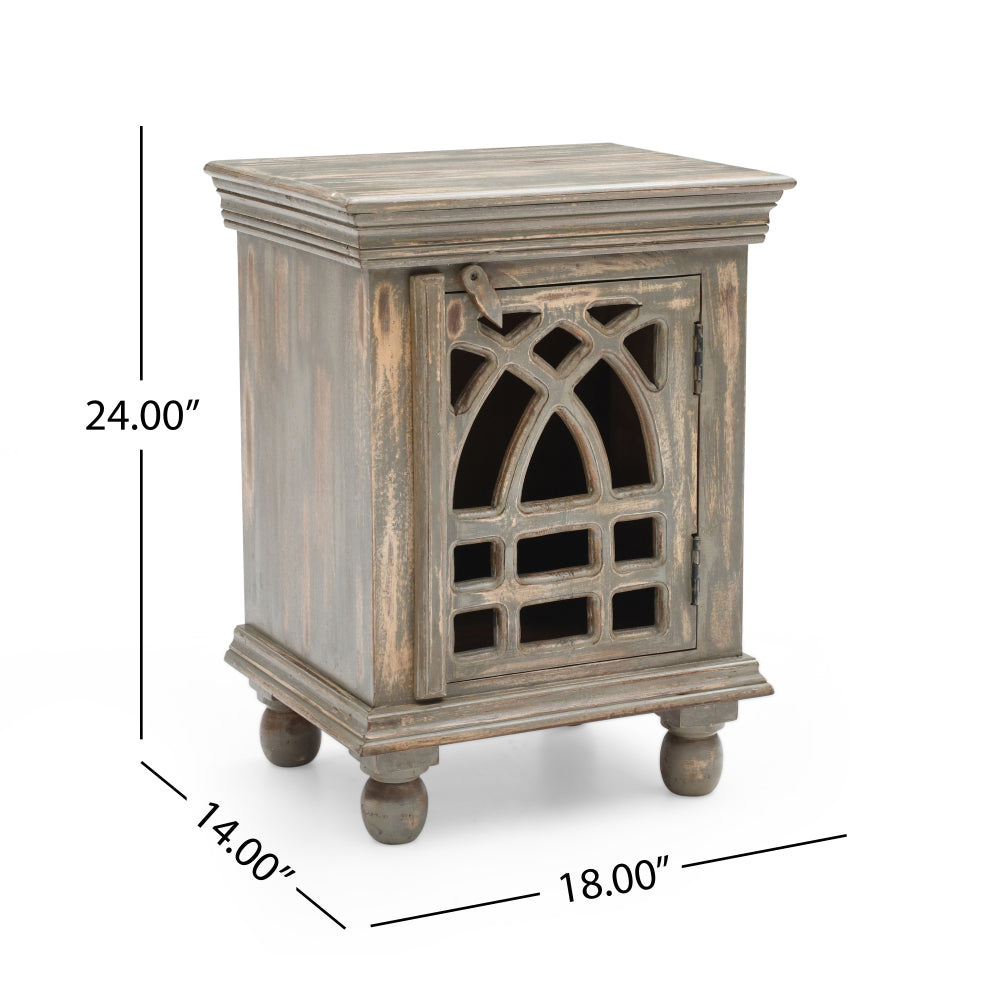 Antique Grey Wood Nightstand
