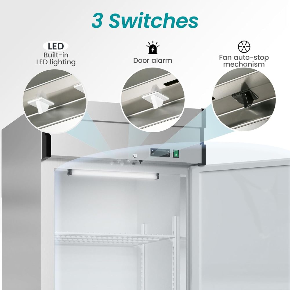 27" W Dynamic Cooling Commercial Refrigerator 23 Cu. Ft OmniSmart Temperature Control 33℉~41℉ Stainless Steel Reach-In Commercial Refrigerator Digital Thermostat LED Lighting 3 Shelves
