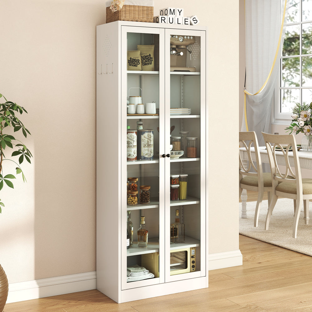 Metal Kitchen Pantry Cabinet - 72" Tall Storage with Adjustable Shelves (White), Heavy Duty Stainless Steel Frame, Freestanding Cabinet for Kitchen/Pantry/Bathroom
