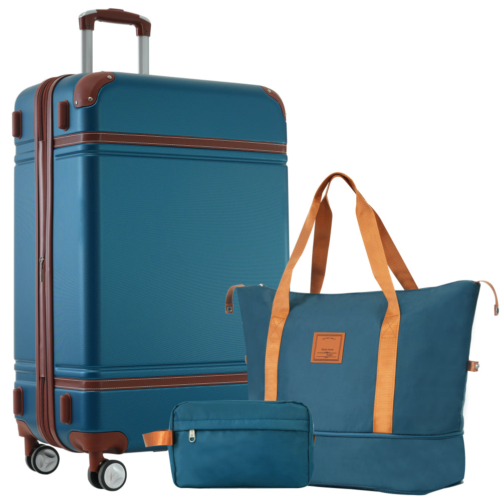 Hardshell Luggage Sets with Bags Lightweight Suitcase Double Spinner Wheels with TSA Lock ,Single Vintage Luggage 28 IN,Green