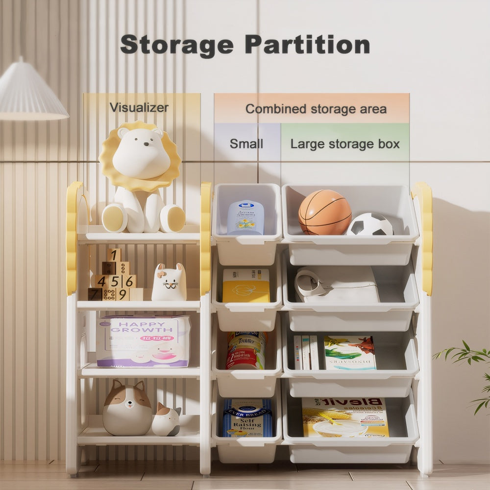 Kids Bookshelf and Toy Storage, 4-Tier Toy Organizers W/8 Removable Storage Bins, Kids Toy Storage Organizer for Study Room, Bedroom, Kids Room, Classroom, Nursery