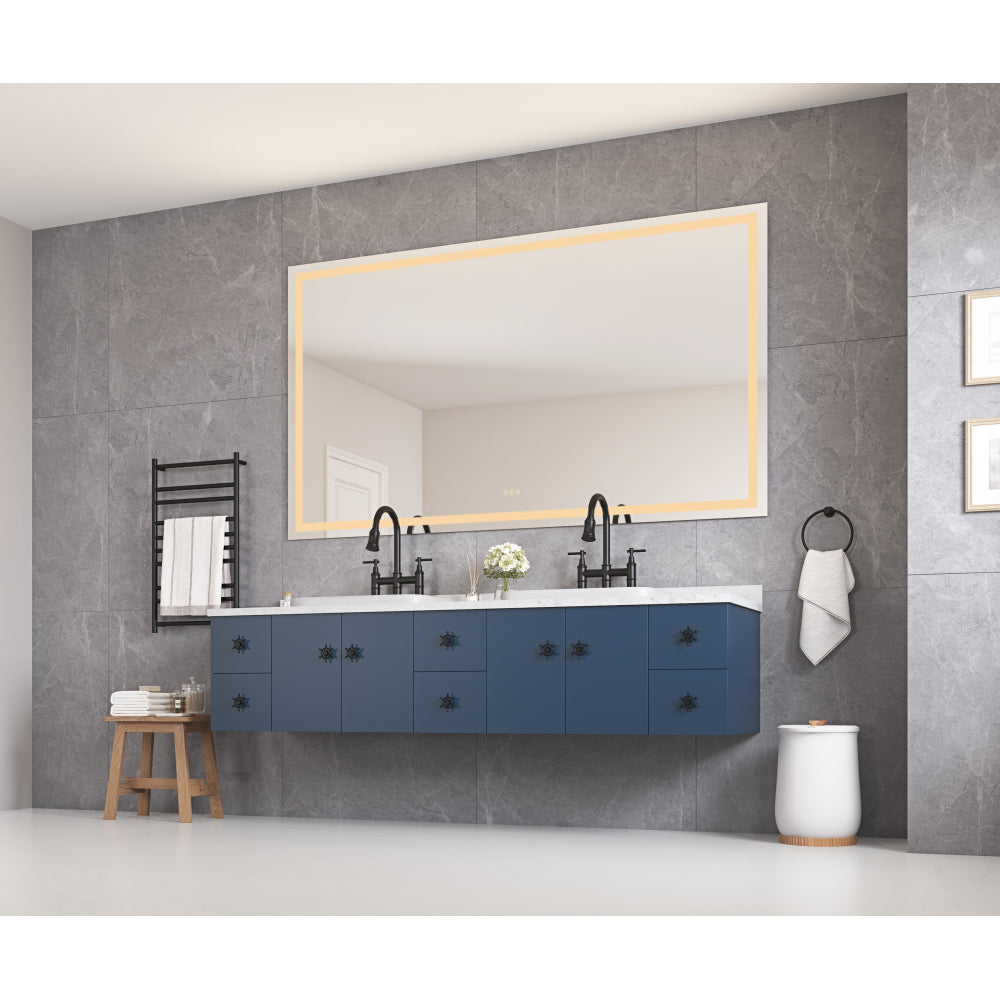 84 x 48 Inch LED Bathroom Mirror with Front and Backlight, Wall Mounted Vanity Mirror, Anti-Fog, Memory, 3 Colors, Stepless Dimmable