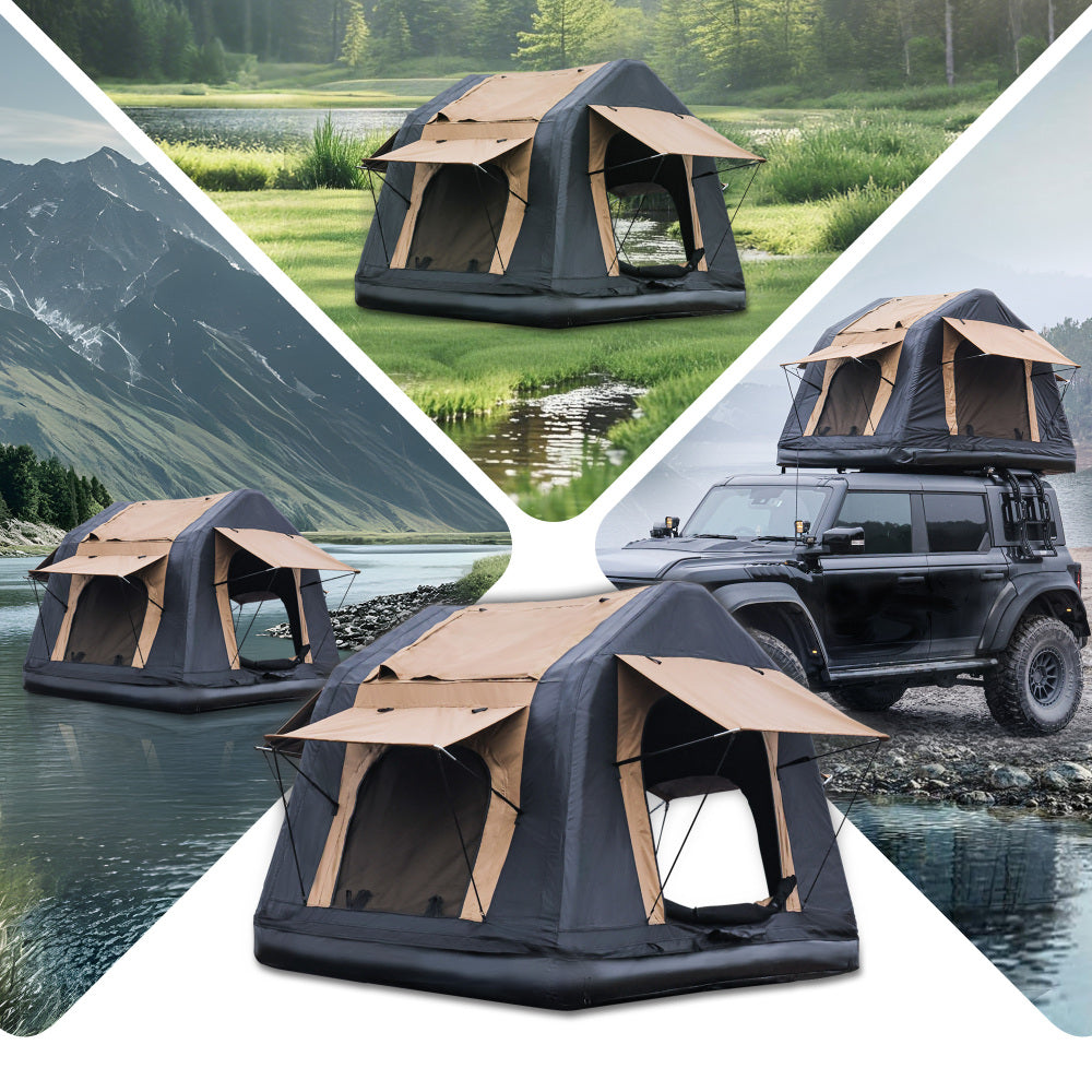 Portable Amphibious Inflatable Tent For Camping Foldable Offroad Roof Top Tent Floating Tent (With Ladder, Black)