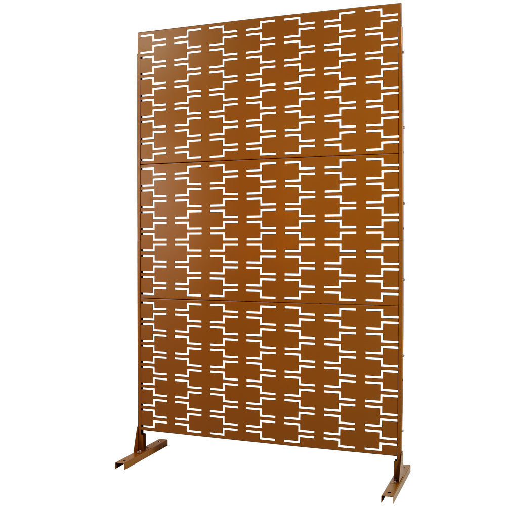 Outdoor & Indoor Privacy Screen Metal Privacy Screen 76" H×48" W, Freestanding Decorative Privacy Screen for Deck Balcony Patio, Privacy Fence Panels for Outside Lawn Garden PS112 BROWN