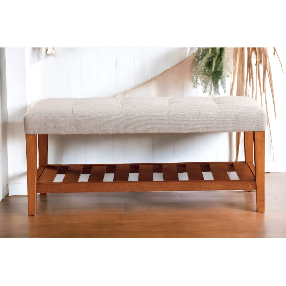 Charla Light Gray Fabric & Oak Finish Bench