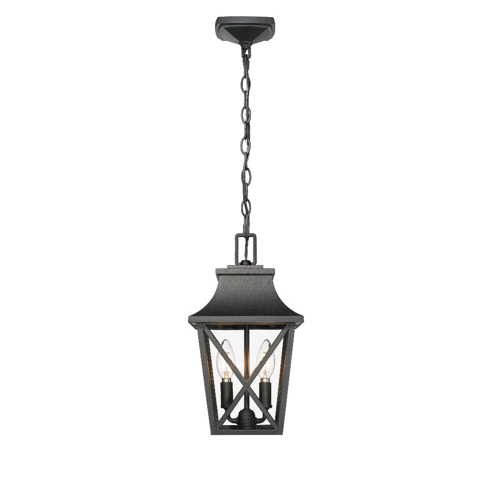 Outdoor Pendant Light Fixture, Black Farmhouse Outdoor Pendant Lights for Porch with Clear Glass, Modern Rectangular Exterior Hanging Lantern Light Fixtures (1 pack)