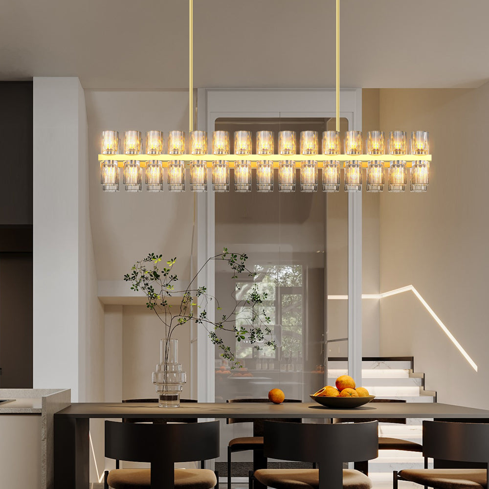 (L005030-D54-P60B/W1340P310780)Rectangular Luxurious Crystal Chandelier for Living Room & Dining Room, Black Frame with K9 Crystals