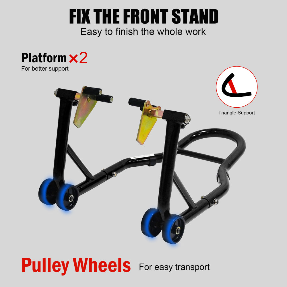 Motorcycle Stand Lift 440lbs Front Rear Combo Stand Lift Stand Front Wheel Fork Stand Rear U+K Fork Swingarm Spool Stand Compatible with Most Yamaha Honda Kawasaki Suzuki Motorcycles-- Black