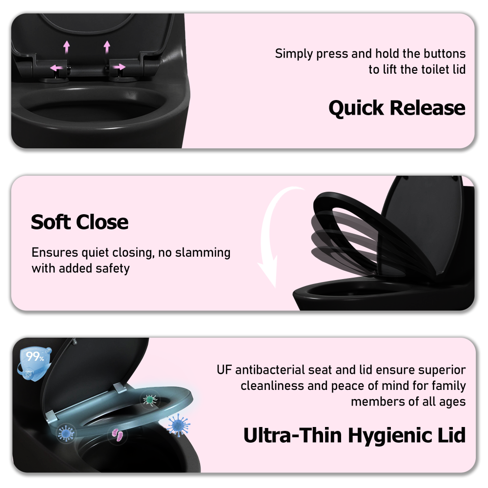 1.1/1.60 GPF Dual-Flush One Piece Toilet, Water-Saving Elongated Comfort Height Floor Mounted, Soft Closing Seat, 1000 Gram Map Flushing Score Toilet, Matte Black 24T02-MB