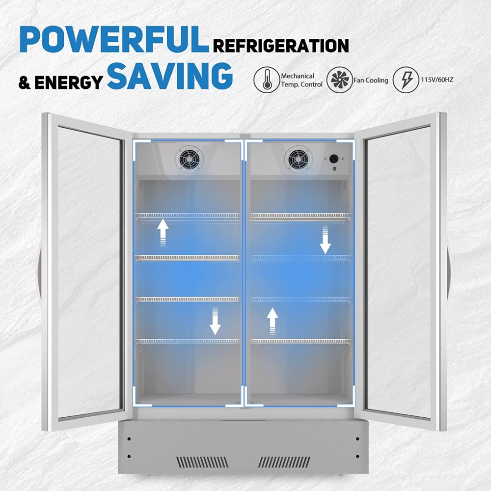Commercial Display Refrigerator, Upright Swing Glass Door Merchandiser Fridge with LED Lightning, Reach-in Beverage Cooler for Shop Restaurant, ETL Approved, 17.1 Cu. Ft, Silver