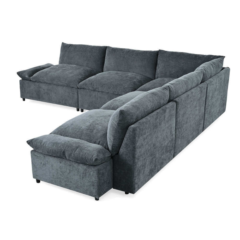 115.5" Modular Deep Gray Sectional Sofa with Durable Polyester Upholstery, Plush Cushions, Hidden Storage Compartments, and Versatile Design for Living Room, Lounge, or Office"