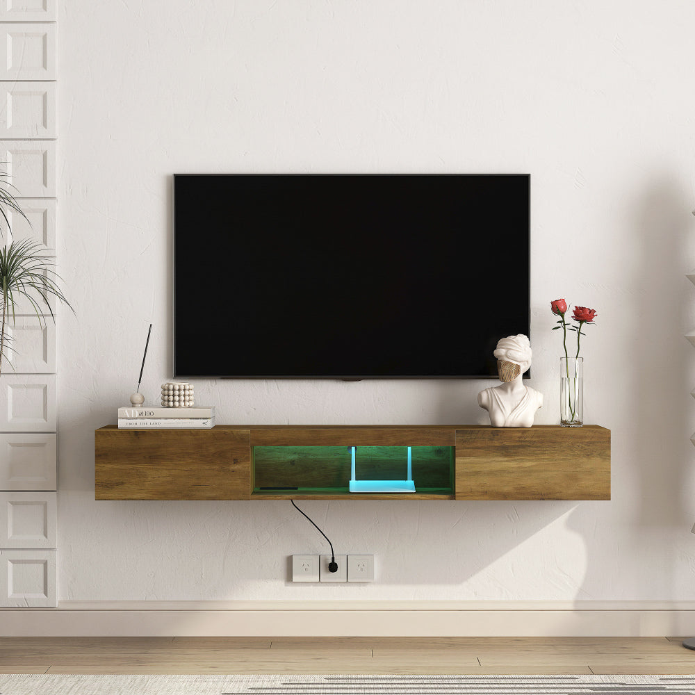 Floating TV Stand Wall Mounted with 16 Color LEDs,63" Modern TV Stand, Floating TV Cabinet Entertainment Center for 55 60 65 Inch TV,Black