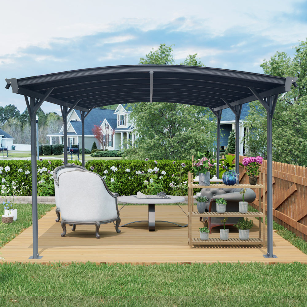 Outdoor Carport, 10 FT * 19 FT* 7 FT Arch Carport Aluminum Metal Frame and Polycarbonate Panels Car Port for Outdoor Driveway Car, Truck