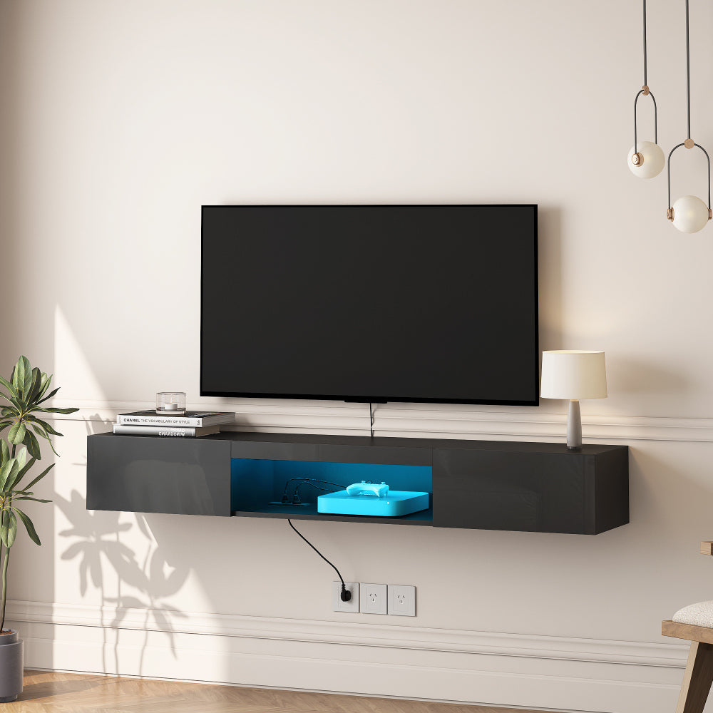 Floating TV Stand Wall Mounted with 16 Color LEDs,63" Modern TV Stand, Floating TV Cabinet Entertainment Center for 55 60 65 Inch TV,Black