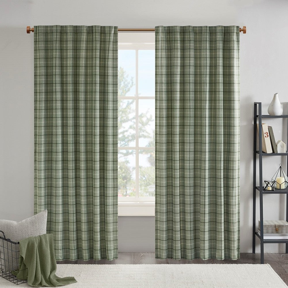 Plaid Rod Pocket and Back Tab Curtain Panel with Fleece Lining Brown 50x84"