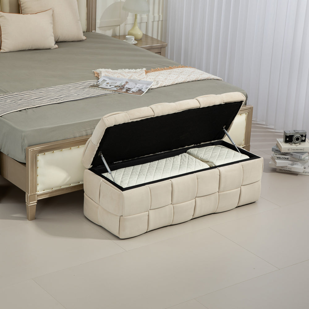 Storage Ottoman,Bedroom End Bench,Upholstered Fabric Storage Ottoman with Safety Hinge, Entryway Padded Footstool, Ottoman Bench for Living Room & Bedroom (Beige)
