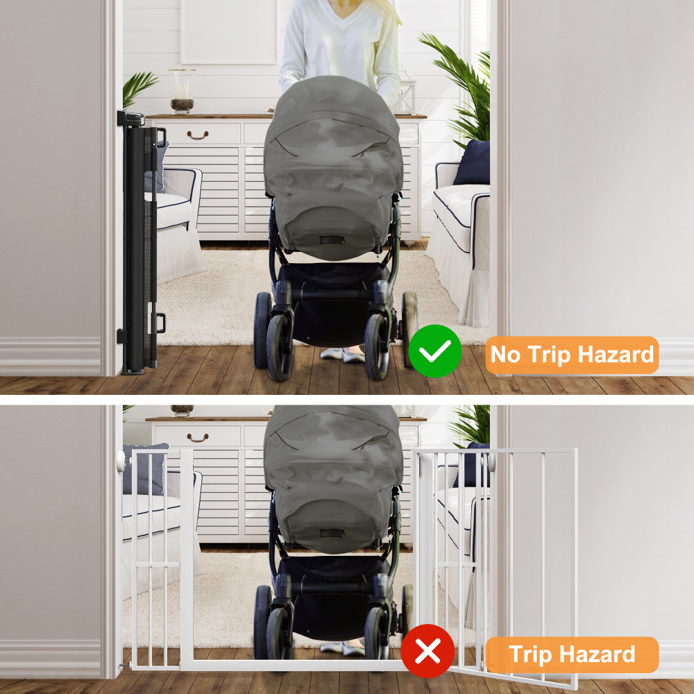Retractable Baby Gate, Mesh Dog Gate for Doorways, Extends up to 76" Wide, 33" Tall Child Safety Gate for Doorways, Indoor & Outdoors, Stairs, Hallways, Black