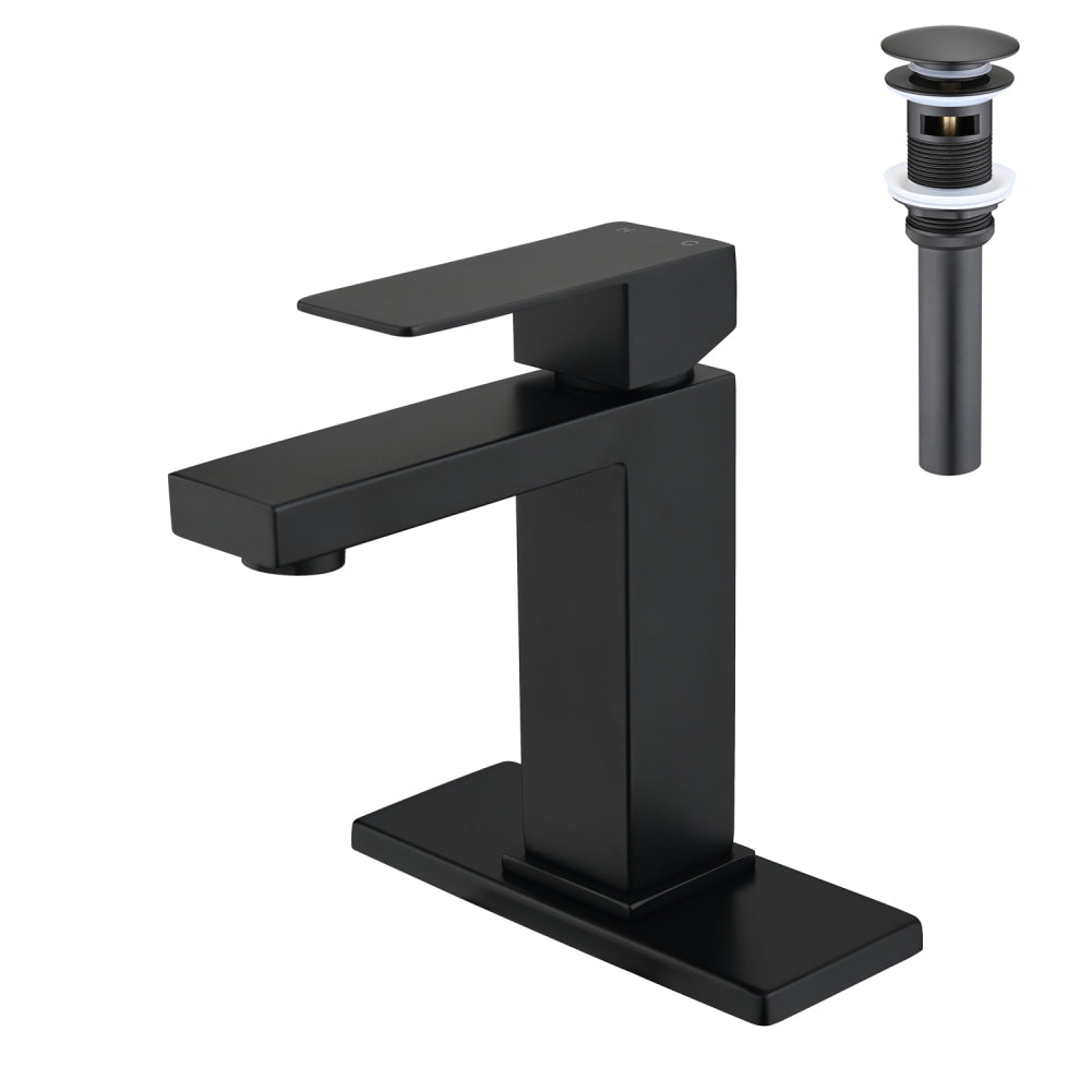 Waterfall Spout Bathroom Sink Single Handle Faucet with Pop-Up Drain (No Overflow)
