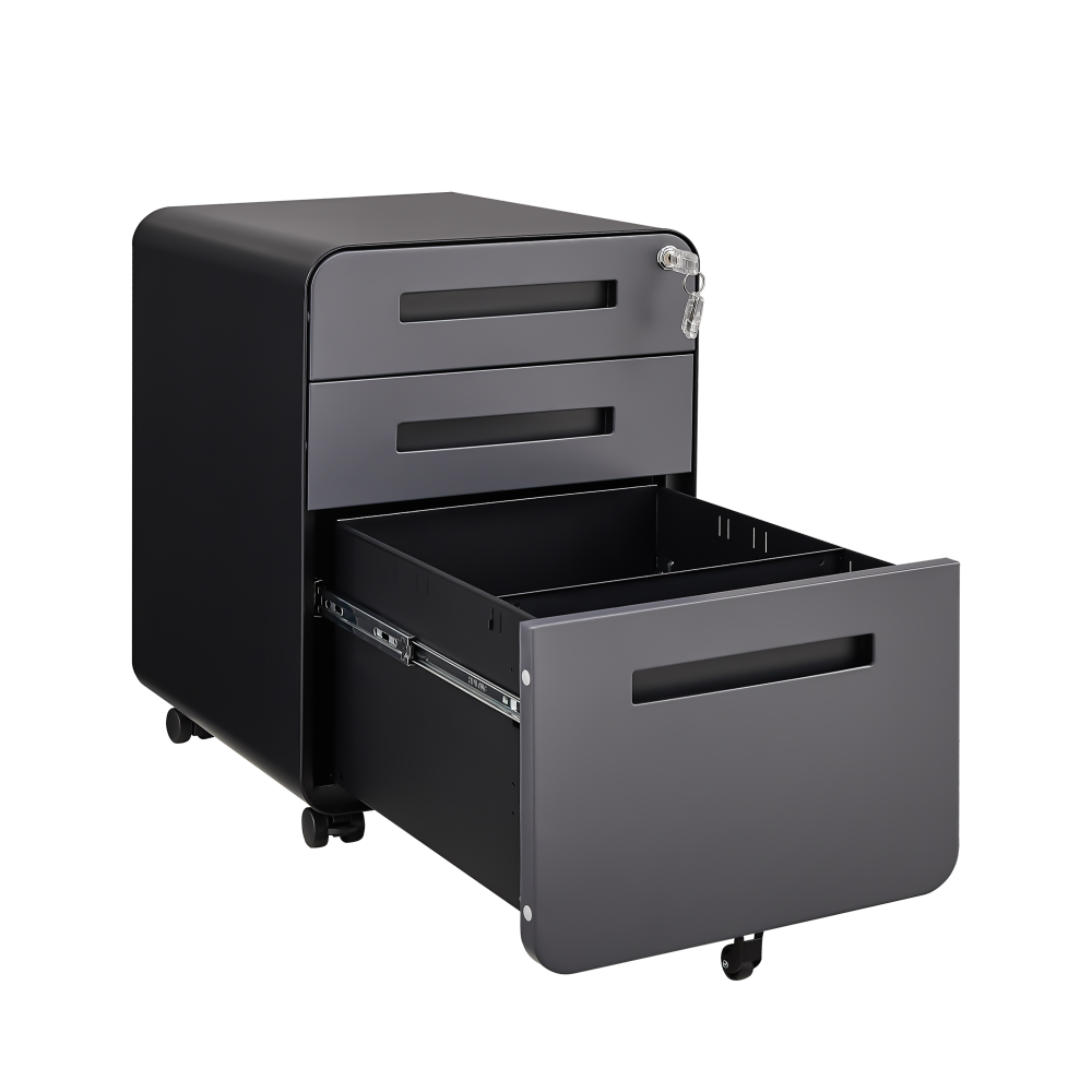Rounded 3 drawer mobile filing cabinet, simple style multifunctional legal/letter/A4 file storage cabinet, 5-wheel design with anti tilt cold-rolled steel material
