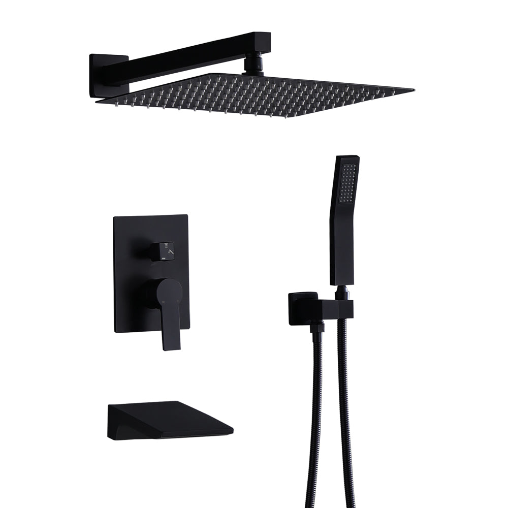 Shower System Bathroom Luxury 12 Inch Rain Shower Head with Handheld Mixer Shower Combo Set Wall Mounted Shower Faucet Trim with Valve Brushed Gold