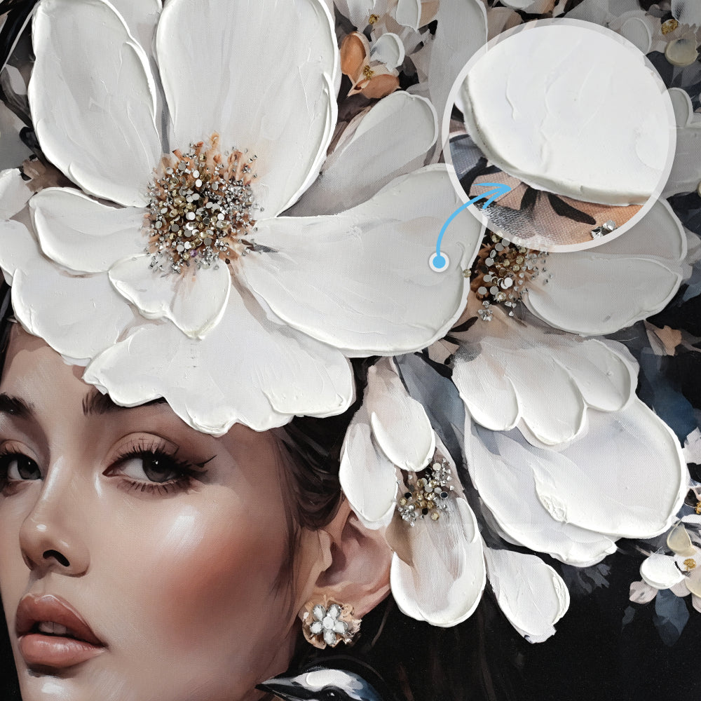Floral Woman Canvas Wall Art Black and White Bird Tattoo Portrait Modern Aesthetic Artwork for Living Room Bedroom Office Art oil painting decorative picture