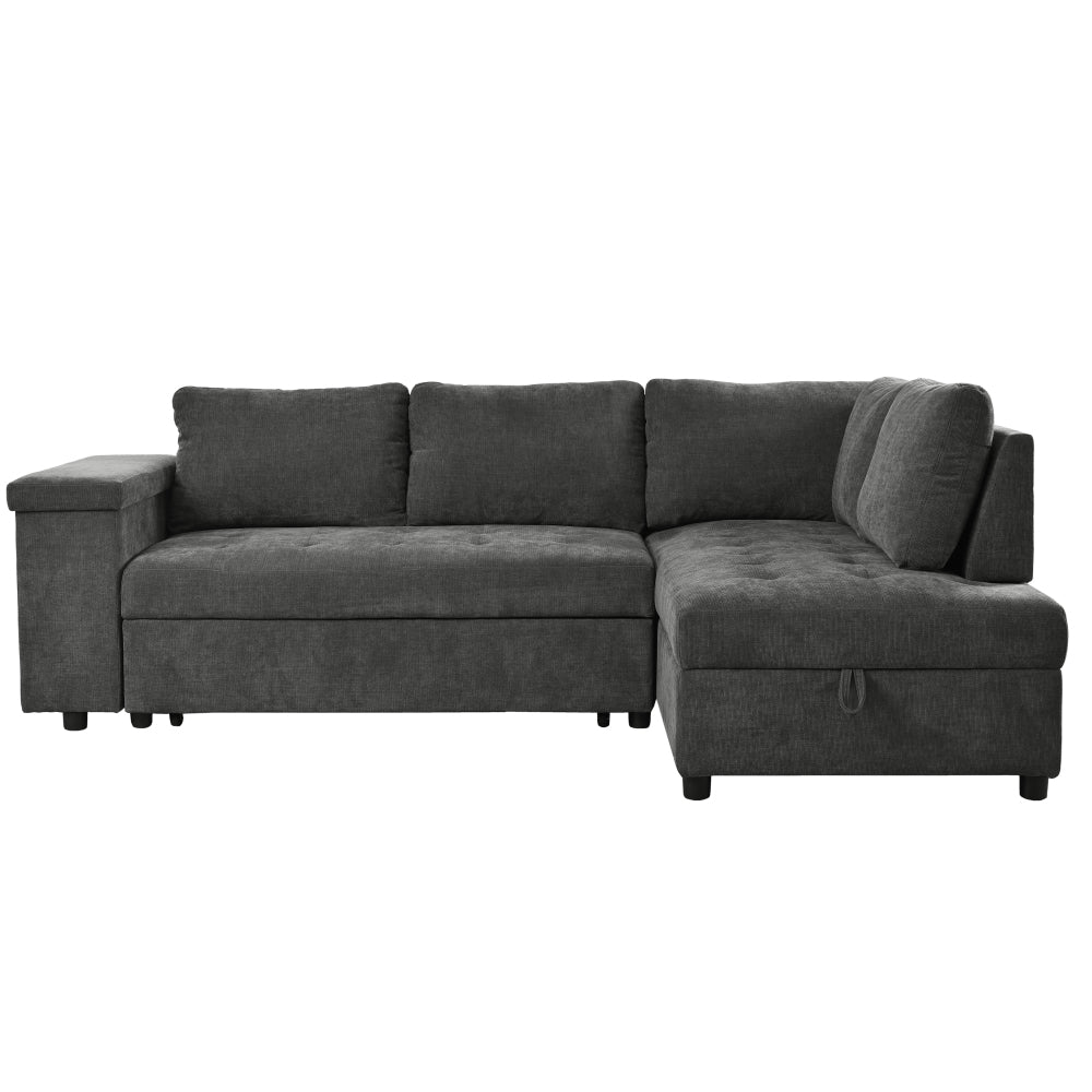Mirod 91.5-Inch L Shaped Couch with Pull Out Bed and Storage Sectional Sleeper Sofa with Hidden Storage , Wide Armrest with storage,for Living Room, Apartment, Bedroom, Office