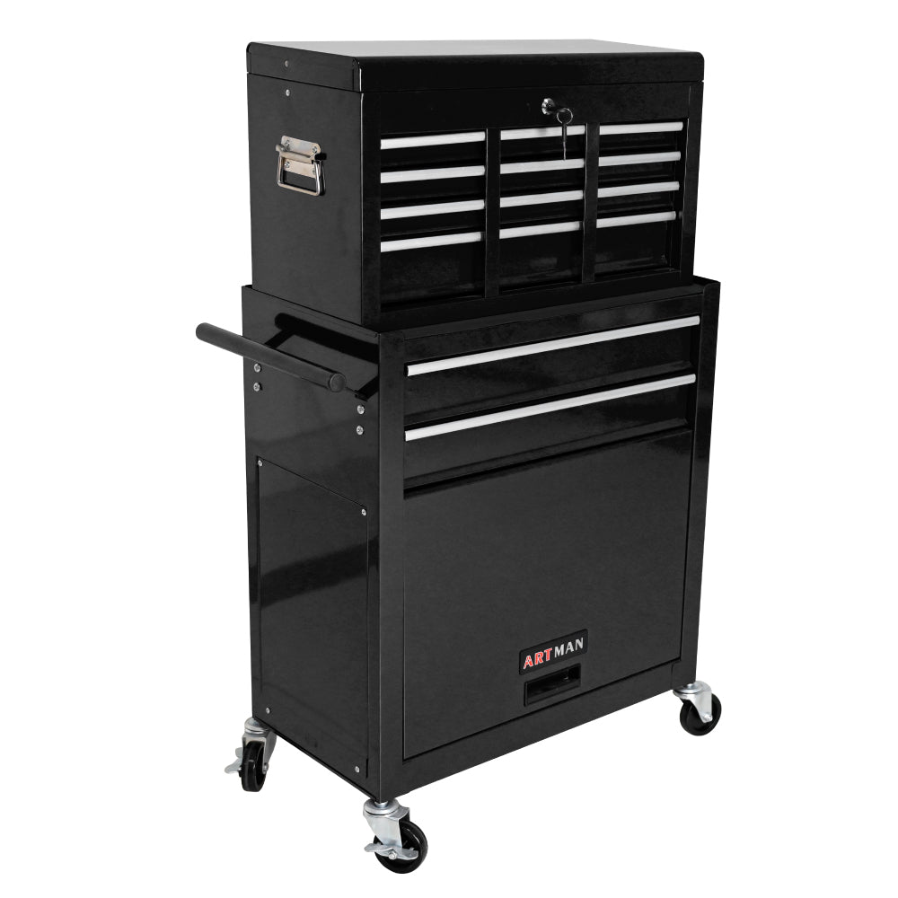 High Capacity Rolling Tool Chest with Wheels and Drawers, 8-Drawer Tool Storage Cabinet--BLACK