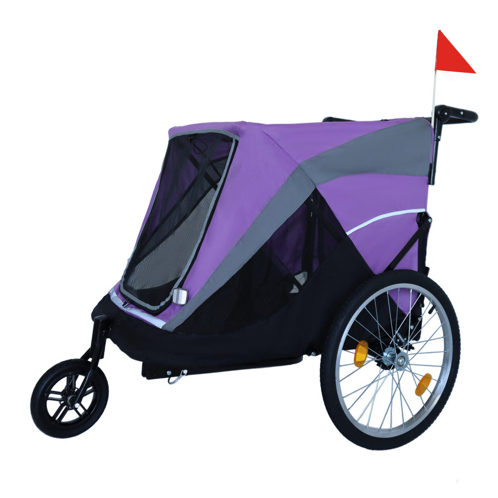 2-in-1 Bike Trailer & Push Cart for Pets - Detachable Bike Hitch & Push Handle Included - Quick Release Wheel, Internal Leash, Dual Cup Pockets and Underneath Storage Bag, Holds Pets Up to 88 lbs