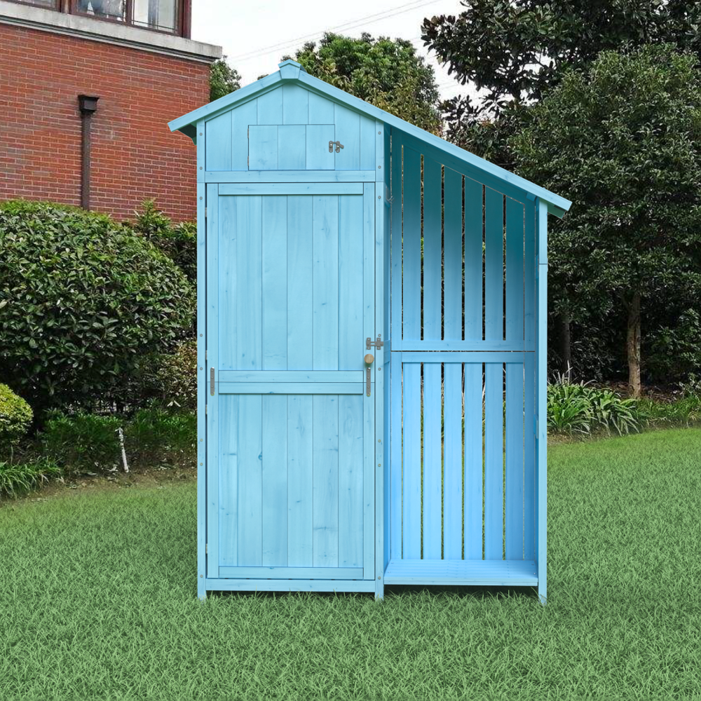 Outdoor 35.6"x 18.1"x 66.15" L Wood Storage Shed, Garden Tool Cabinet with Waterproof Asphalt Roof, Double Doors, Multiple-tier Shelves,Forest Green