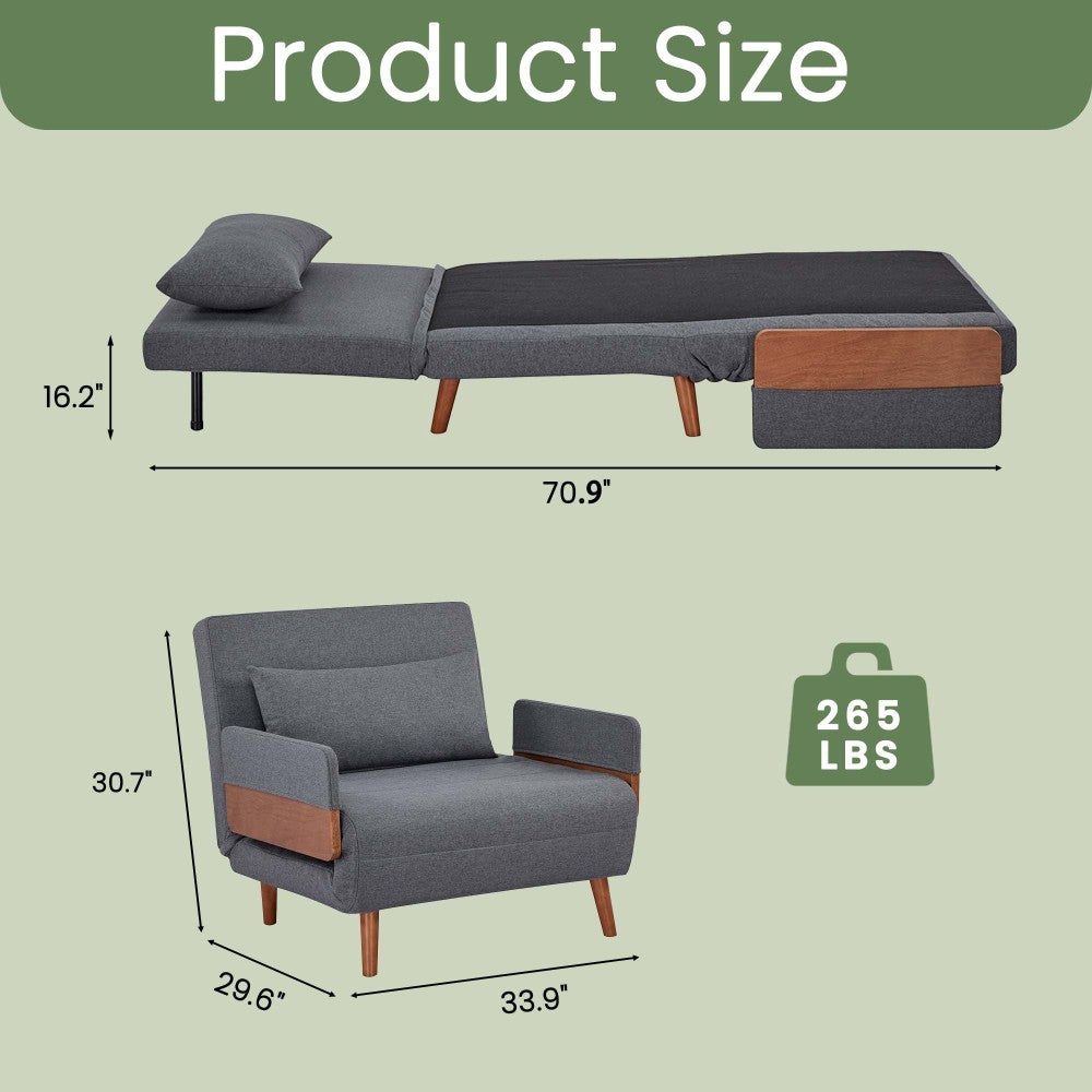 TRIO Modern Foldable Sofa Bed - Single-Seater with Breathable Linen Fabric, Converts in 10 Sec, 6-Level Adjustable Backrest, Silent Hinges, Space-Saving Multi-Functional Sleeper Sofa.