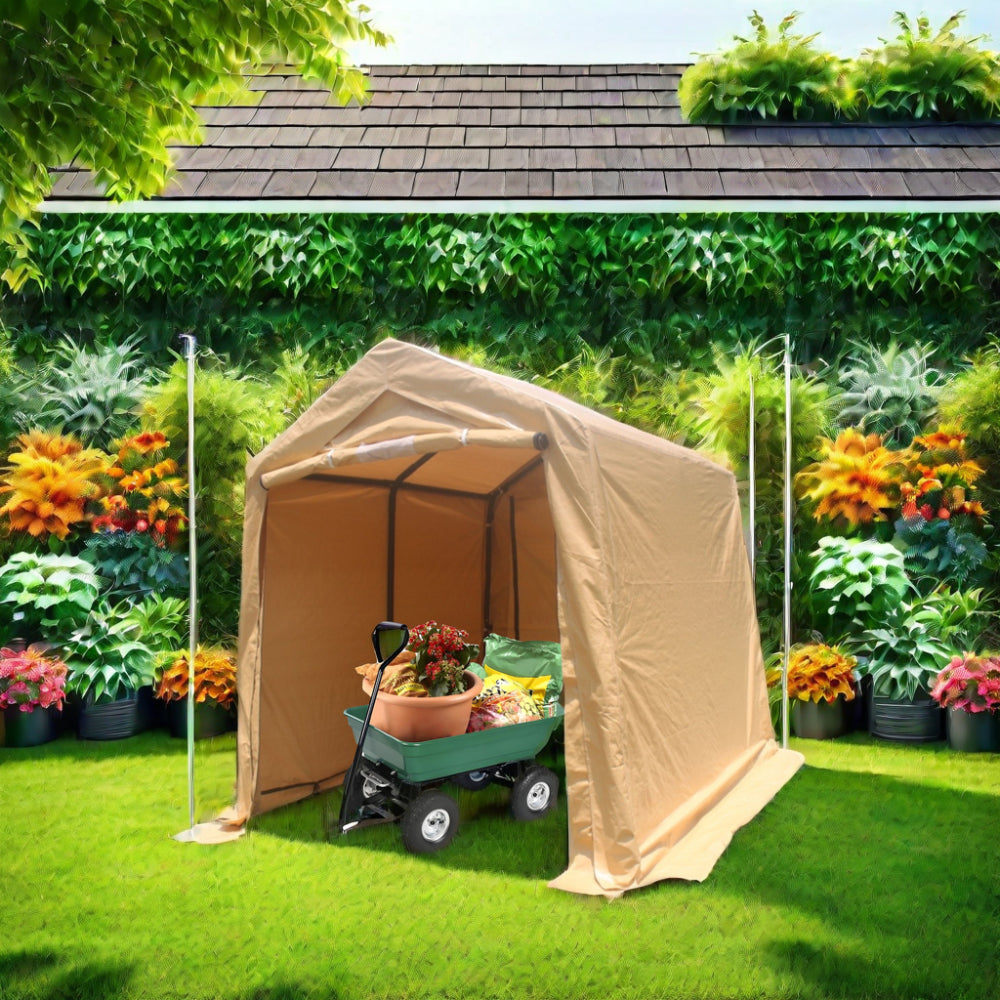 7x8 ft Outdoor Portable Gazebo Storage Shelter Shed with 2 Roll up Zipper Doors & Vents Carport for Motorcycle Waterproof and UV Resistant Anti-Snow Portable Garage Kit Tent, Sand