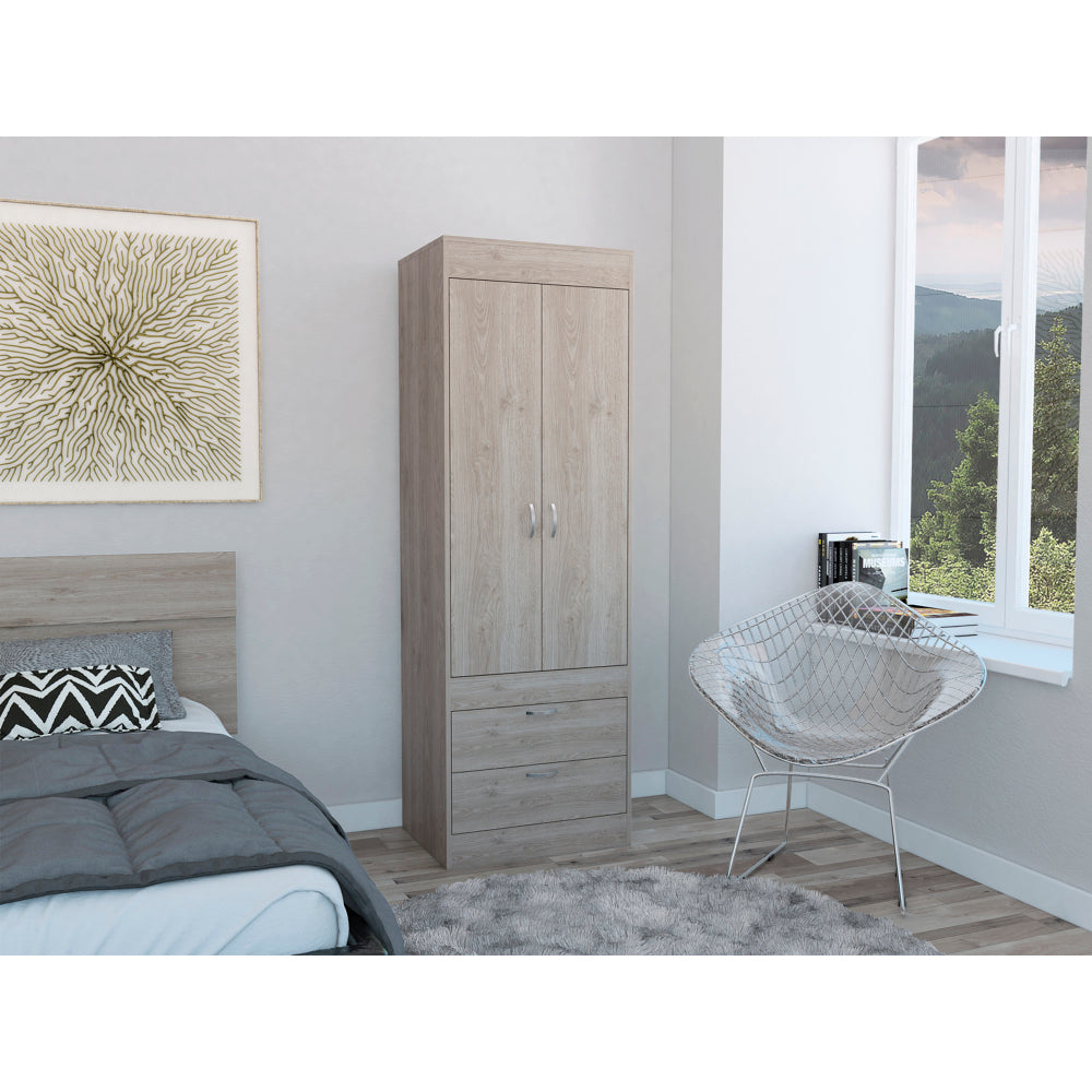 Lisboa Armoire, Rod, Double Door, Two Drawers, Metal Handles