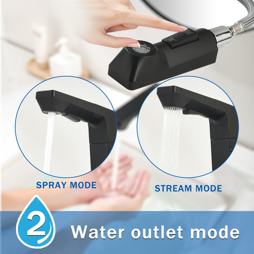 Matte Black Smart LED Bathroom Faucet - Temperature Digital Display, Pull Down Sprayer for RV and Home Sinks