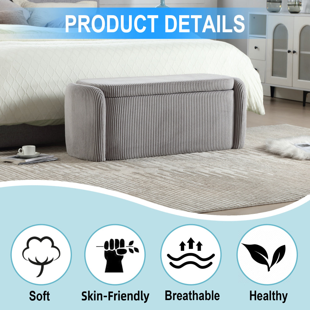 House Hold Storage Ottoman,Bedroom End Bench,Upholstered Fabric Storage Ottoman with Safety Hinge, Entryway Padded Footstool, Ottoman Bench for Living Room & Bedroom (Light Gray)