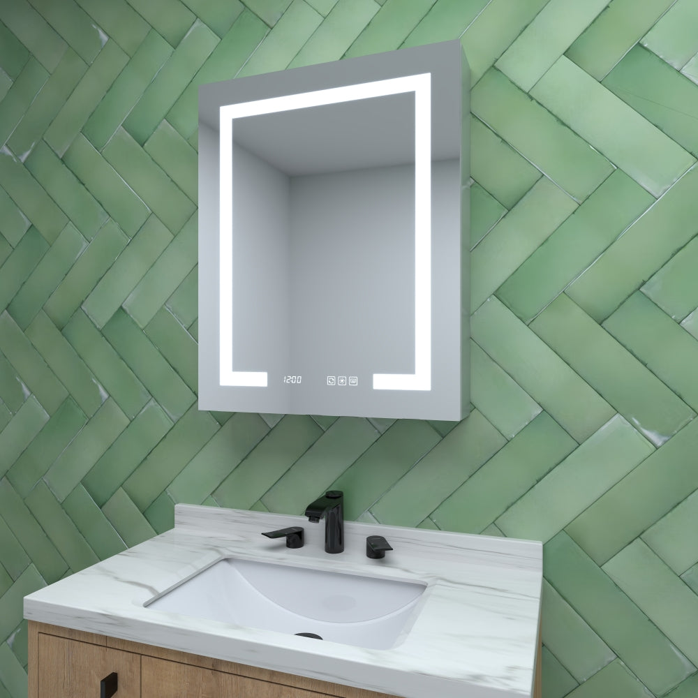 48 in. W x 30 in. H Rectangular Silver Aluminum Recessed/Surface Mount Medicine Cabinet with Mirror LED and Clock