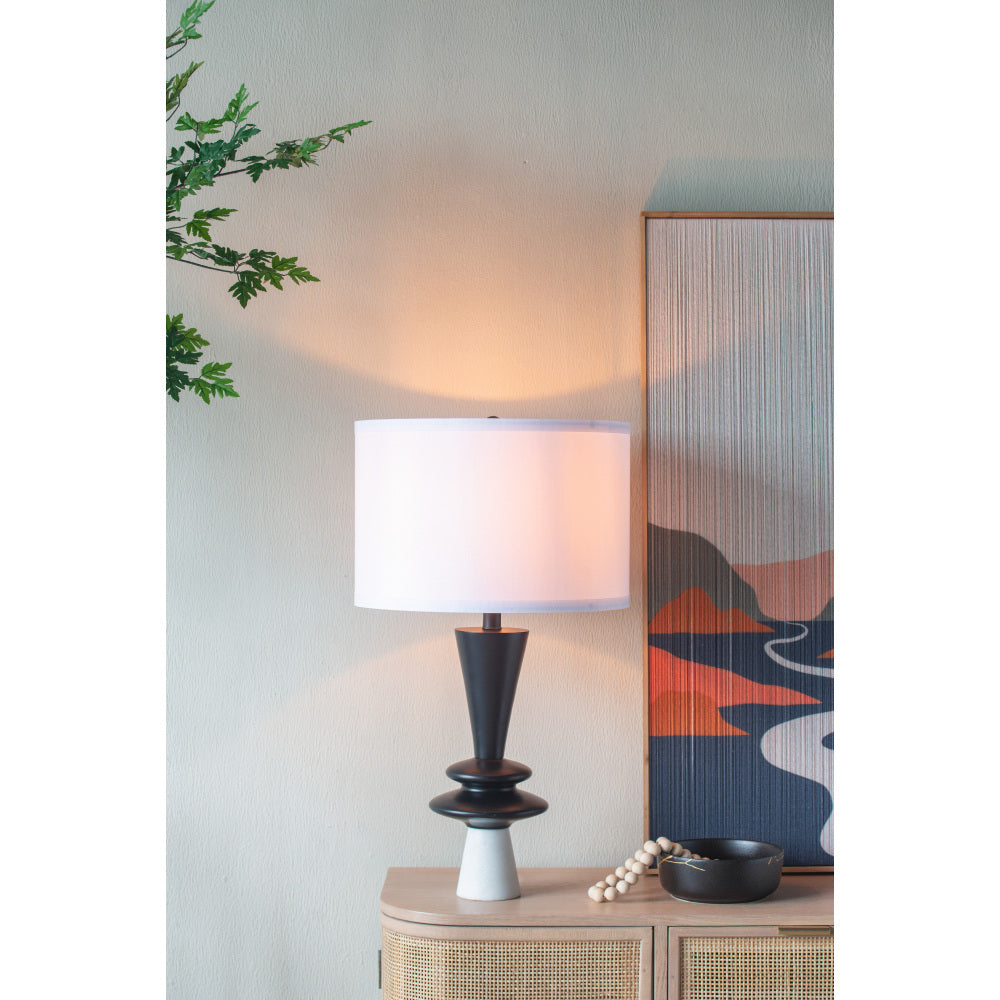D18x31" Round Aluminum Sheet Gold Table Lamp with White Fabric Shade(Lamp Shade Assembly Required)