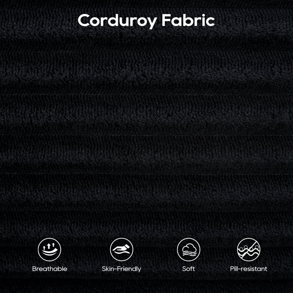 Memory foam L-shaped compression sofa for living room - No Assembly, Convertible 2-in-1 Design, Corduroy Fabric - Compact Couch for Small Spaces, Apartments, Home Office & Bedroom (Black)
