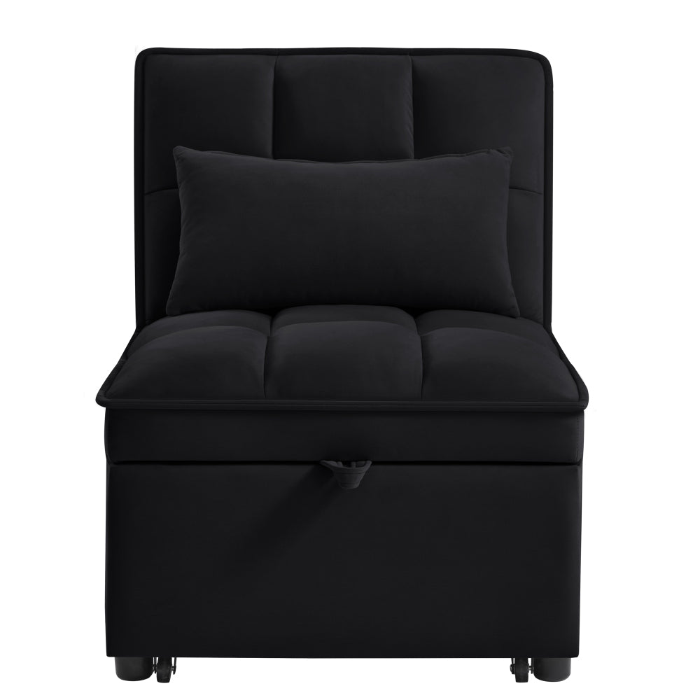 4 in1 Multi-Function Single Sofa Bed with Storage Pockets,Tufted Single Pull-out Sofa Bed with Adjustable Backrest and Pillows ,Convertible Chaise Lounge,Black