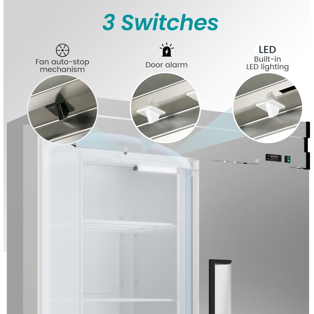 2 Door 49 Cu.Ft Commercial Refrigerator Dynamic Cooling OmniSmart Temperature Control 33℉~41℉ Stainless Steel Reach In 6 Shelves 54" W Commercial Refrigerator LED Light Digital Thermostat