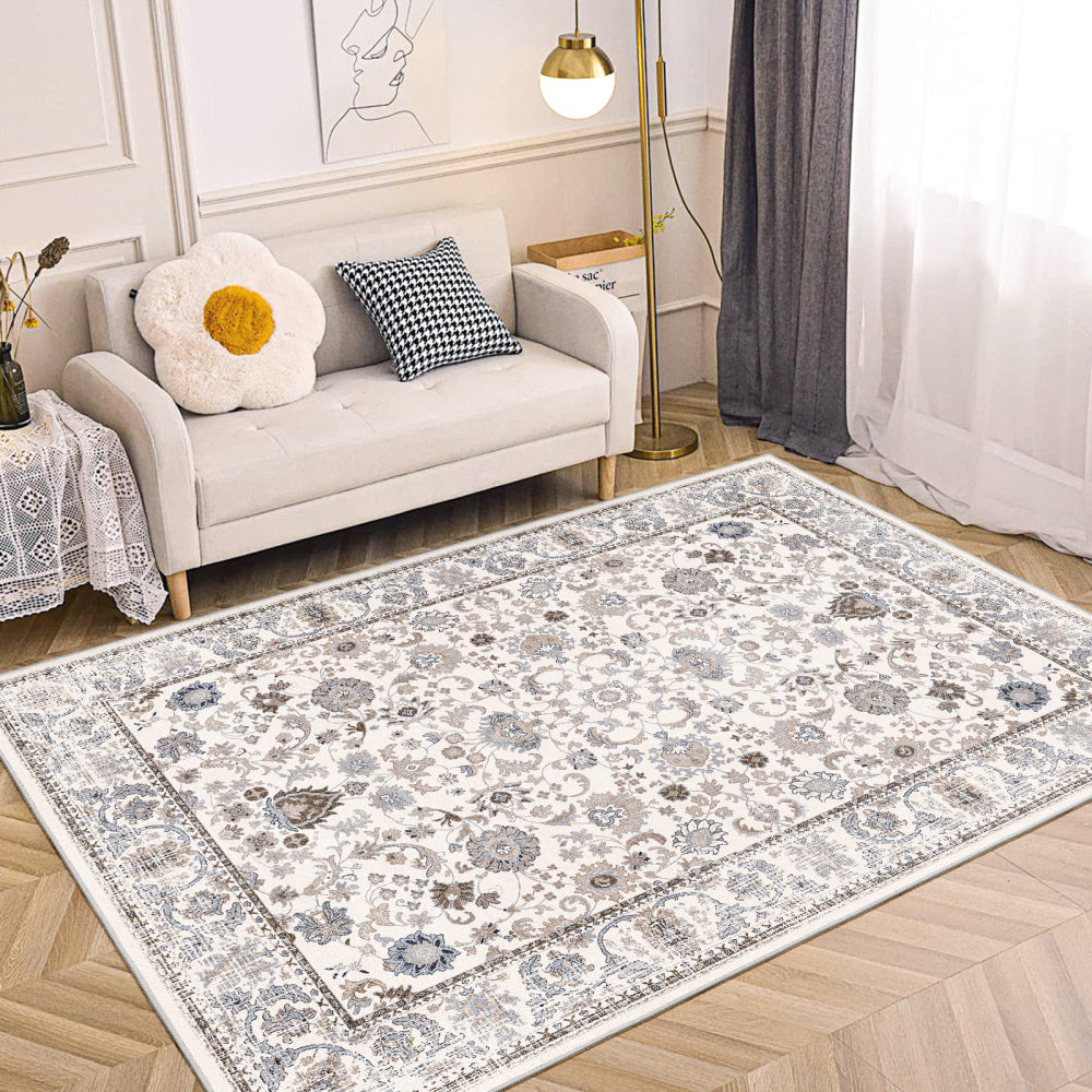Area Rug 5x7 Vintage Bohemia Non-slip Washable Rug For Living Room Kitchen Bedroom Living Room Flower Design Blue/Yellow
