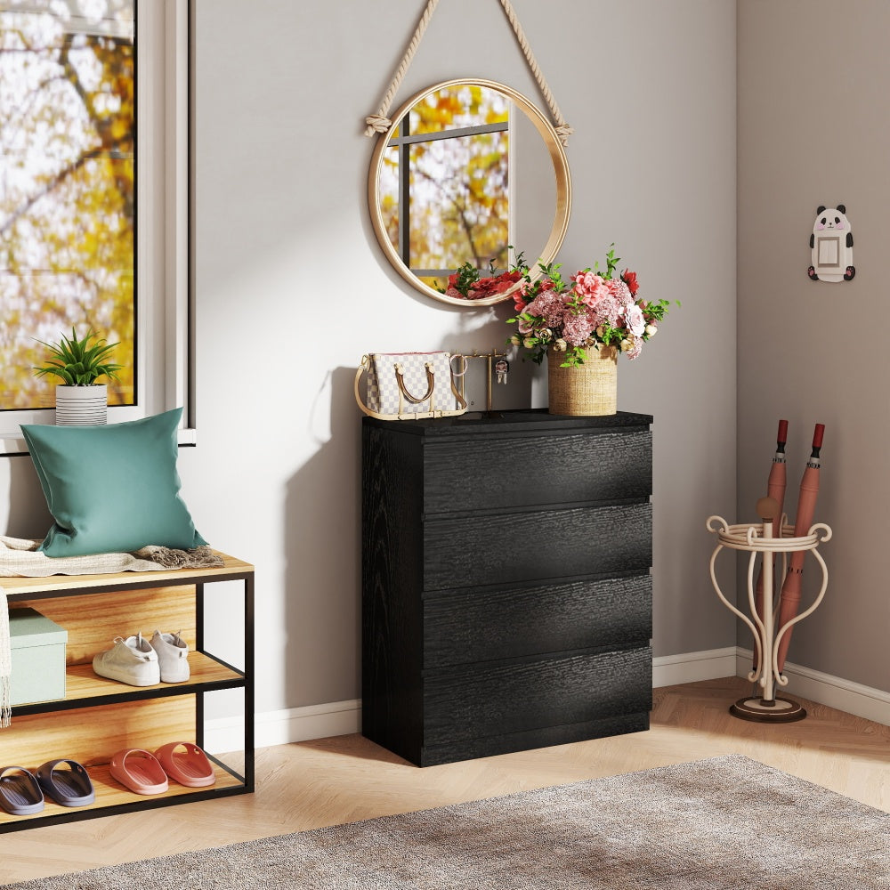 4 Drawer Dresser,Modern Storage Chest of Drawers,31.5In Black Dresser for Closet with Handle-Free Design, Closet Chests Organizer for Bedroom, Living Room,Black