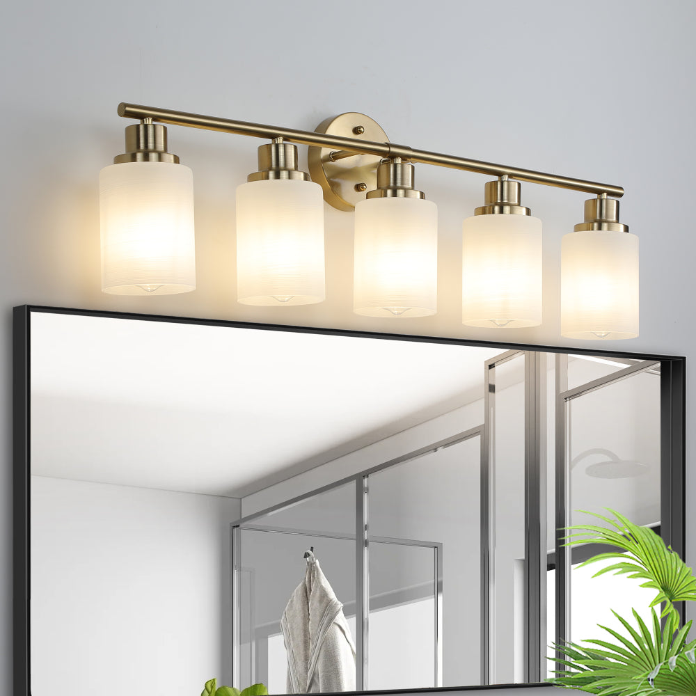 39" Modern 6-Light Vanity Bathroom Mirror Light, Frosted White Glass with Black Iron Frame, Contemporary Wall Sconce for Bedroom, Bathroom, and Dressing Room (No Bulbs)
