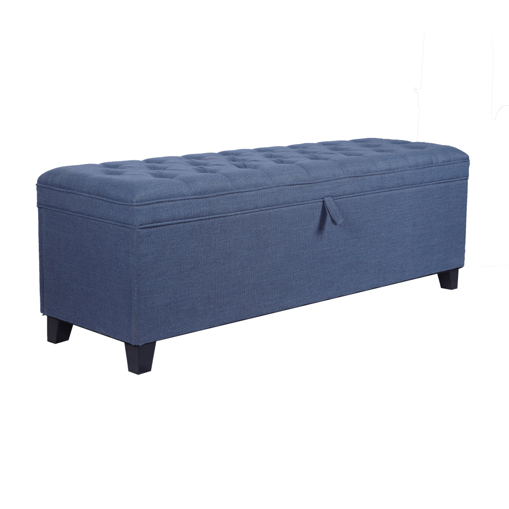 55.3 Inch Extra Long Storage Ottoman Entryway Bench with Flip Top Storage Chest with Padded Seat Bed End Stool for Hallway Living Room Bedroom, Blue Linen