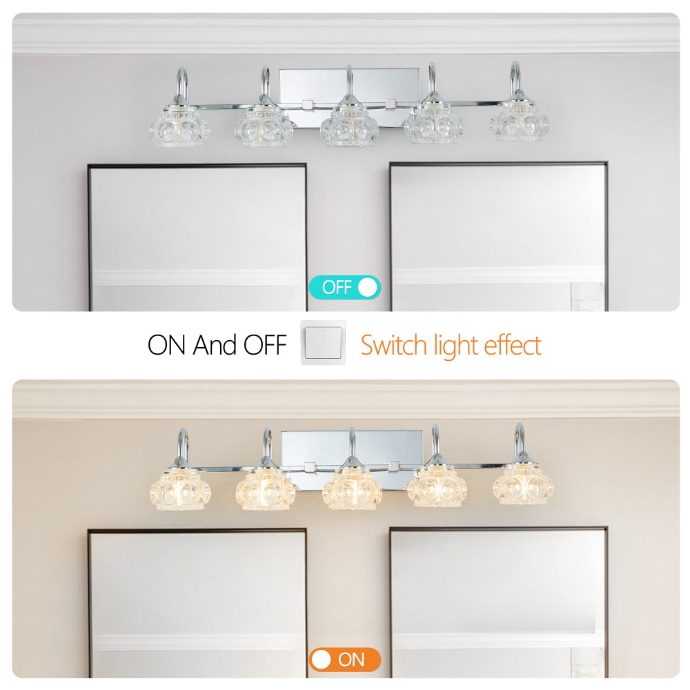 29" Nickel Finish Vintage Crystal Vanity Light - Elegant 5-Light Bathroom Mirror Fixture with Clear Glass Shades (No Bulbs)