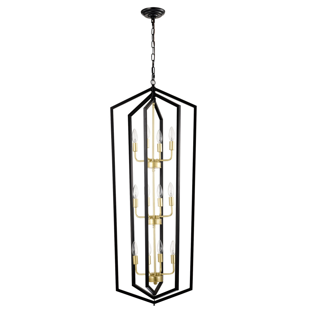 8-Light Lantern Tired Farmhouse Ceiling Hanging Light Black Chandelier Metal Modern Pendant Light Fixtures for Kitchen Island Dining Room Living Room Foyer Entryway(E12 Bulbs Not Included)
