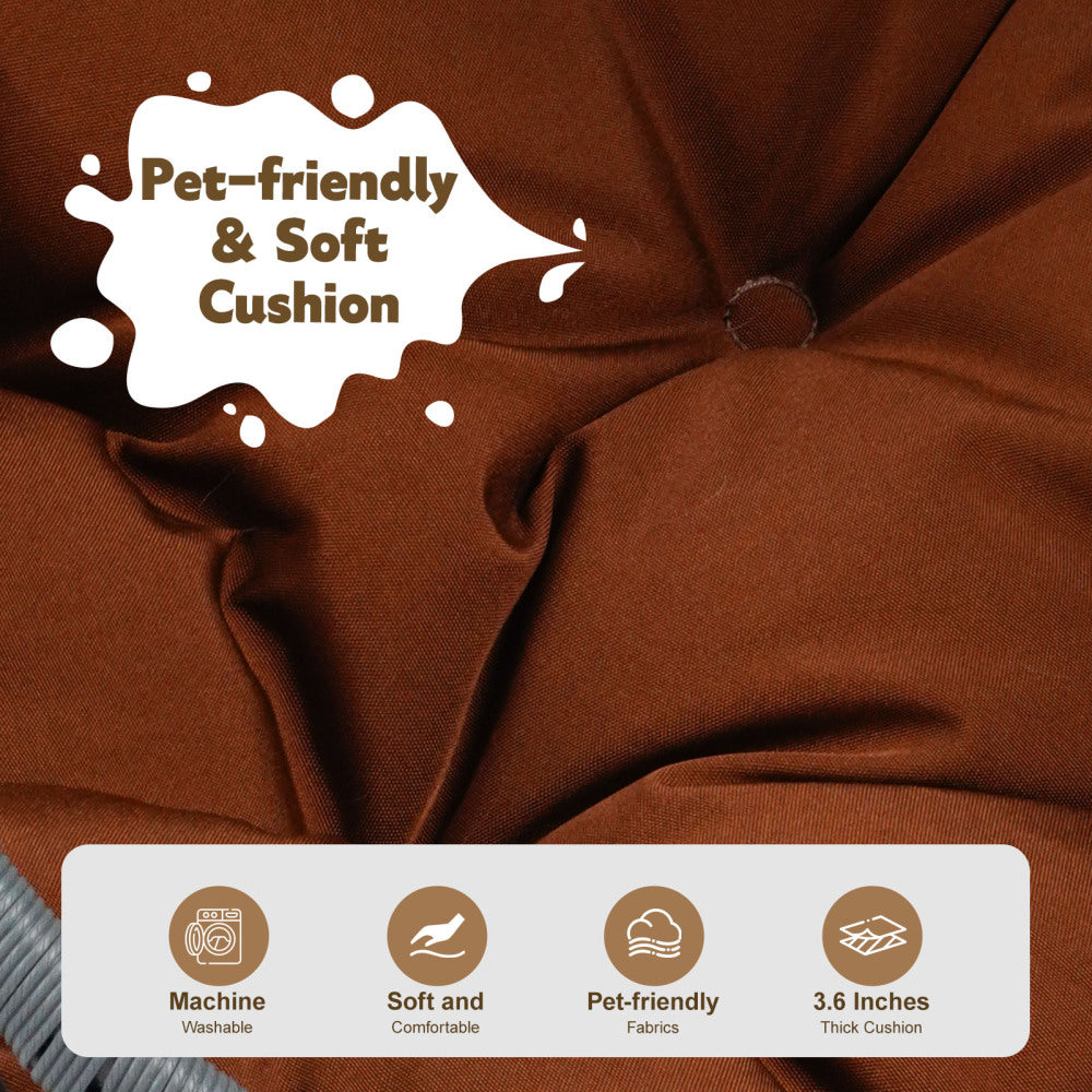 Cat Swing Bed with Stand & Cushion, Cat Egg Chair with Rattan Wicker Appearance, Indoor Hanging Swinging Cat Bed for Cats, Small Dogs, and Small Animals, Brown