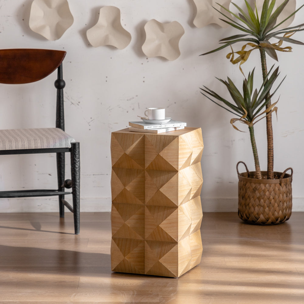 23.62"Height Three-dimensional Embossed Pattern Design Retro Side Table,Retro Wooden Nightstand