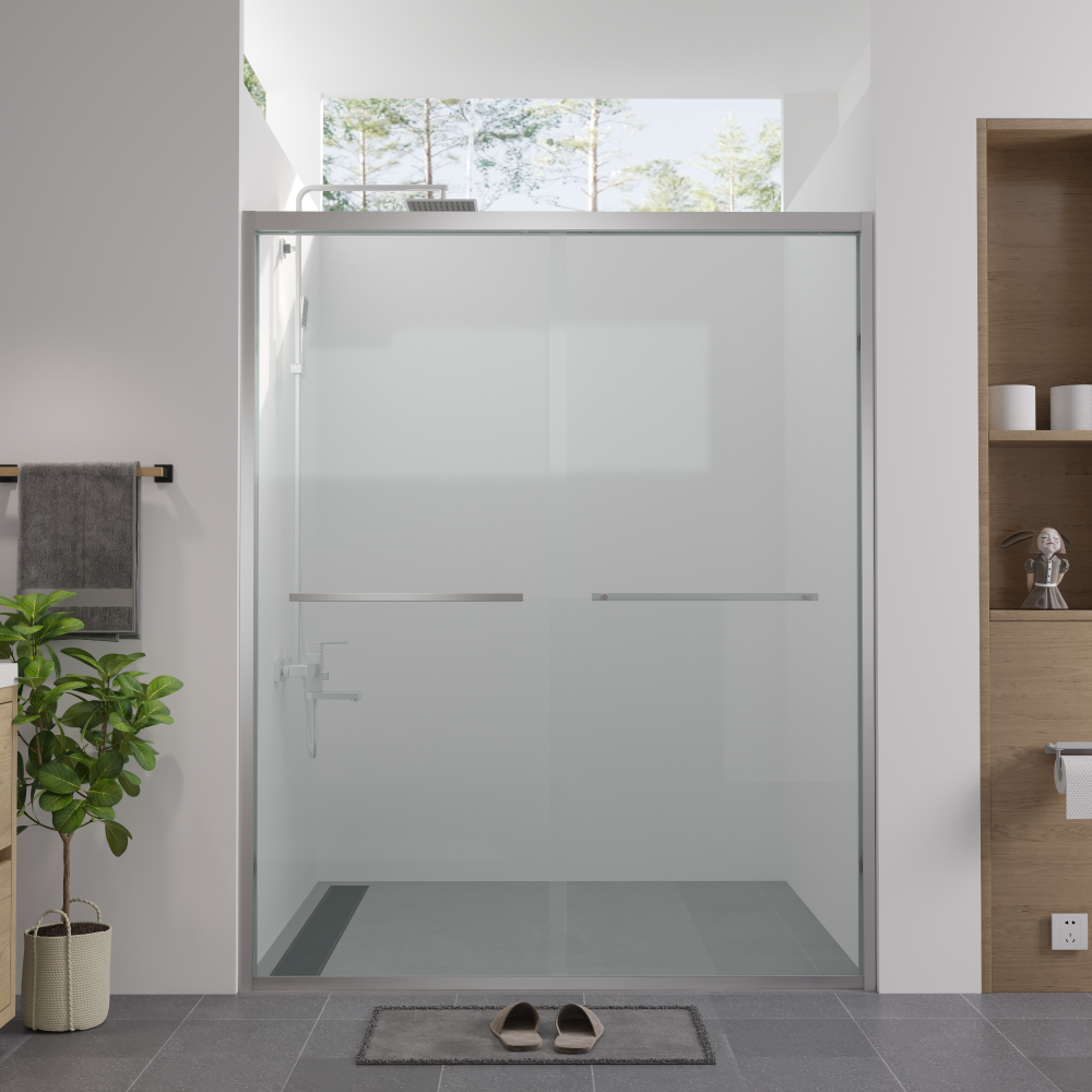 56-60"x70" Aluminum Frame Double Sliding Shower Door,Bypass Bathroom Sliding Door with Premium 5/16" (8mm) Clear Tempered Glass, Chrome Hardware Sliding Glass Shower Enclosure,Chrome Finished