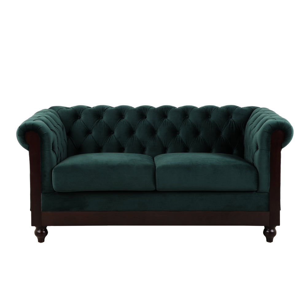VIVALUX 59.44" Chesterfield Velvet Loveseat Sofa,2-Person Rolled Arm Dutch Plush Upholstered Sofa Couch with Tufted Button for Living Room, Bedroom, Small Places,Forest Green