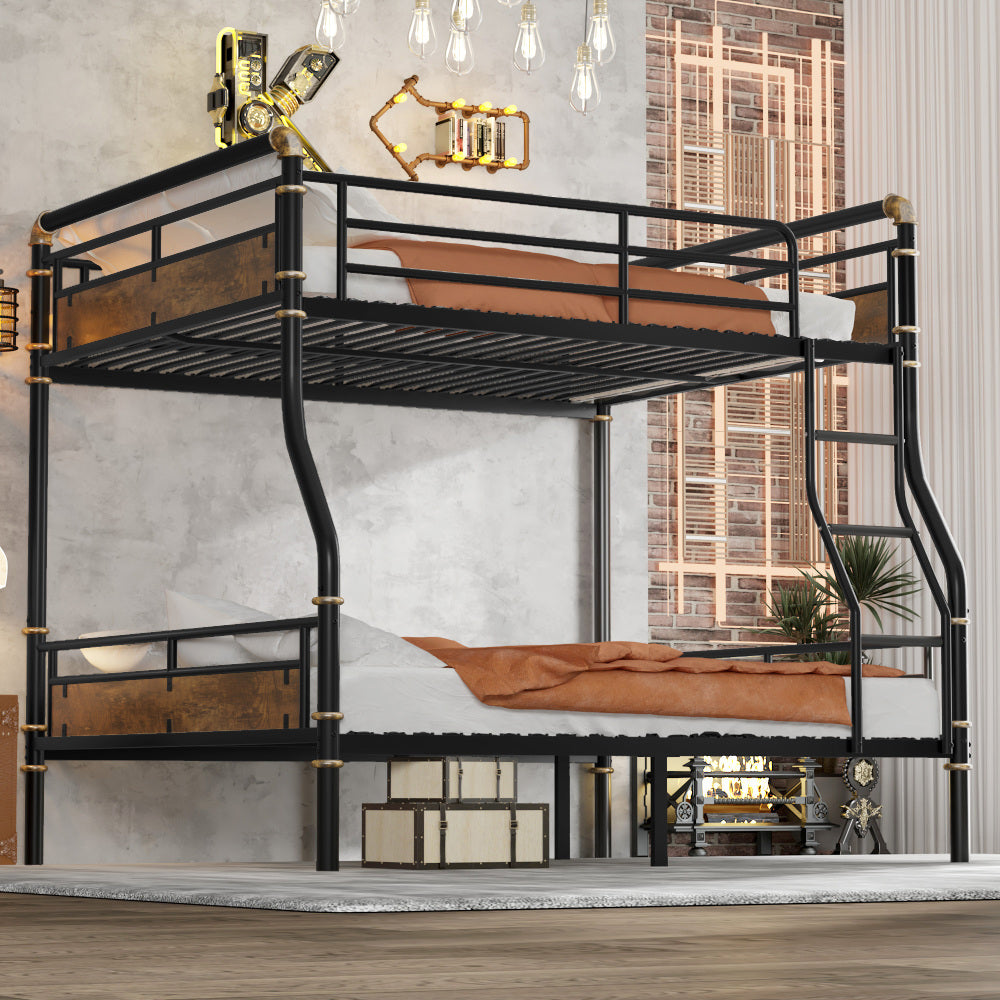 Twin XL over Twin XL Metal Bunk Bed, Industrial Detachable Bunkbeds with Safety Guard Rails for Teens, White(Expect Arrival Date 2025/6/18)